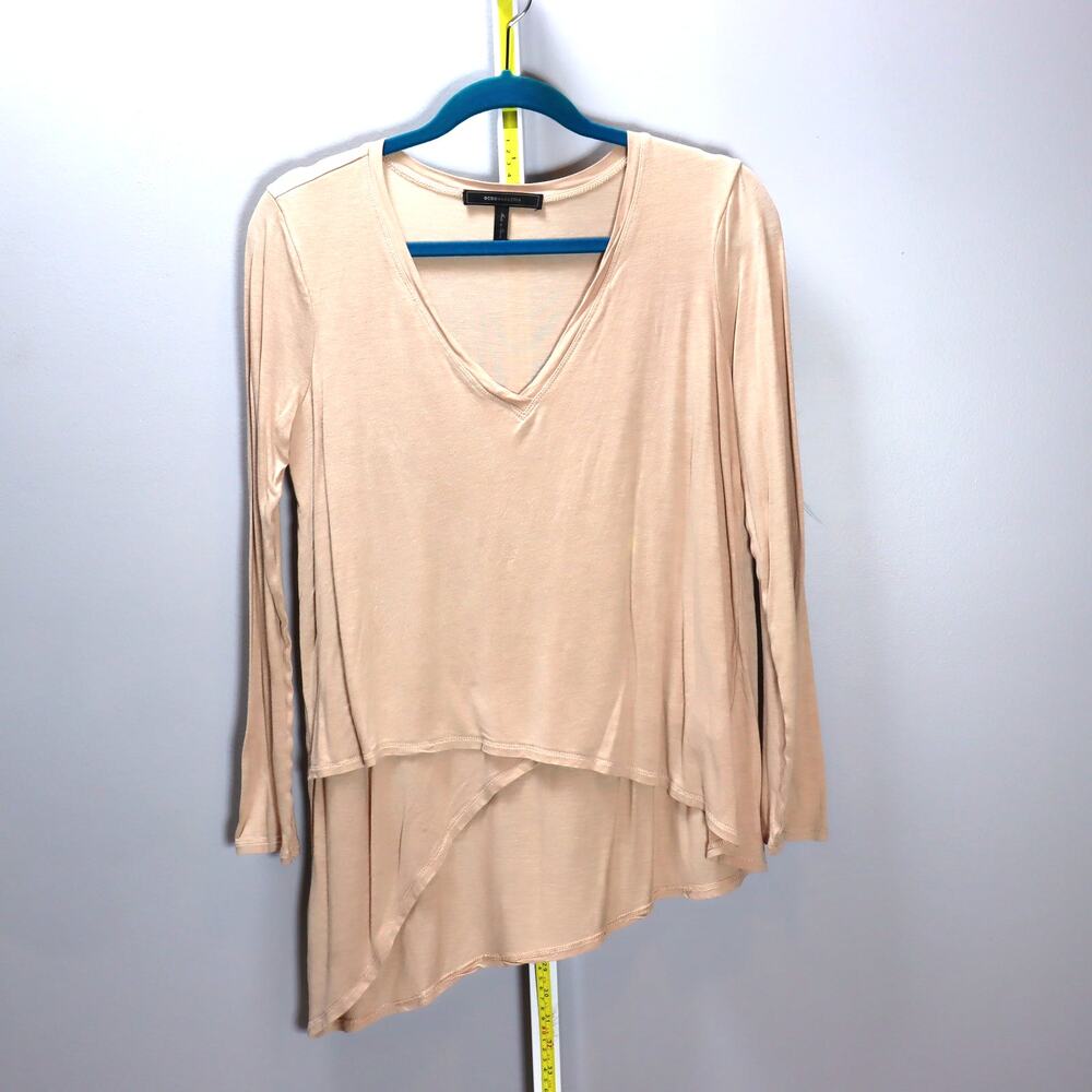 BCBGMAXAZRIA Nude Pink Asymmetrical Layered Long Sleeve Top‎ Size M
